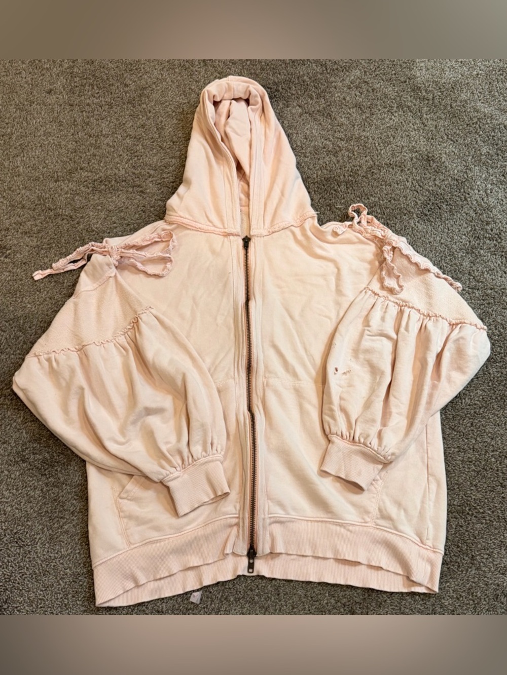 Free People Blush Pink Zip-Up Blow Sleeved Hoodie size M